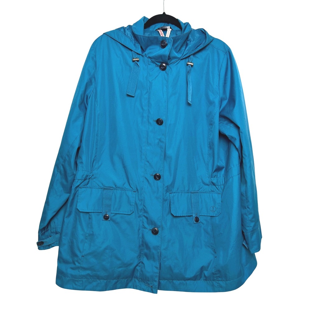 Lands End Womens 1X Teal Blue Hooded Rain Jacket Parka 16W-18W